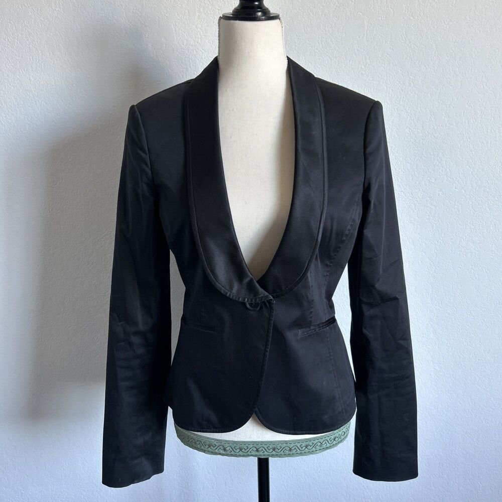 Rock & Republic Tuxedo Blazer Black Fitted Jacket Satin Collar Formal Sz 8